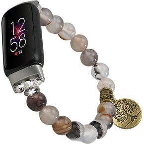 سوار Wongeto متوافق مع سوار Fitbit Luxe Band الطبيعي المصنوع يدويًا والمطرز بالأحجار الكريمة والمرن والمطاط شجرة الحياة للنساء والفتيات