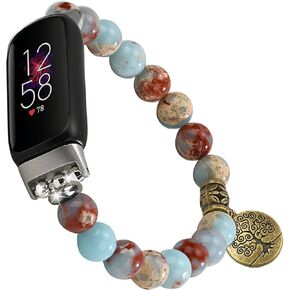 سوار Wongeto متوافق مع سوار Fitbit Luxe Band الطبيعي المصنوع يدويًا والمطرز بالأحجار الكريمة والمرن والمطاط شجرة الحياة للنساء والفتيات