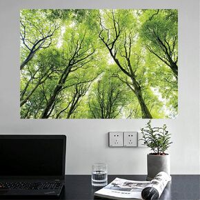 3D Wall Stickers Green Forests Fake Window Wall Sticke Large Faux Window Wall Decals Peel and Stick Scenery View Window Decals