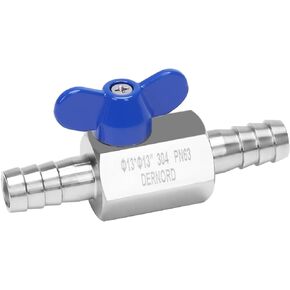 DERNORD 5/8" Hose Barb Ball Valve SS304 Mini Shut Off Ball Valve for Water Gas Fuel Drip Irrigation and Aquariums (Pack of 1)