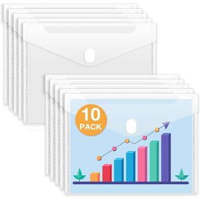 Sooez 6 Pack Plastic Envelopes File Folders, Rainforced Clear Folder Important Document Organizer, A4 Letter Size Bill Receipt Paper Holder Organizer Folder with Velcro Closure for School Office