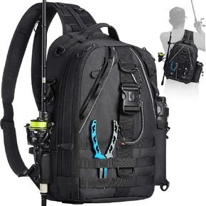 Piscifun Fishing Tackle Backpack with Rod & Gear Holder, Lightweight Outdoor Fishing Tackle Storage Bag, Water-Resistant Multifunctional Fishing Shoulder Pack for Fishing, Hiking, Hunting