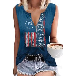 HEYO Women American Flag Shirt 4th of July Independence Day Tank Tops Stars Stripes USA Patriotic Sleeveless Tee