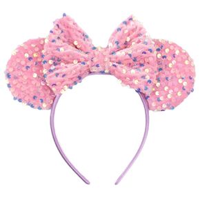 Glittery Mouse Ears Headband, Pink, Colorful Sequins, Girls Costume Party Accessory; LM-F