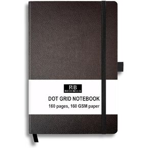 RICCO BELLO Hardcover Dot Grid Bullet Style Journal Notebook, Lay Flat Design, 5.7 x 8.4 inches, Thick 160 gsm Paper, 160 pages (Green Leaves)