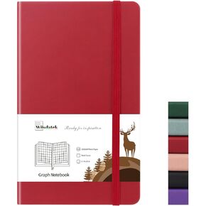 Graph Notebook, Graph Paper Leather Journal Notebook with 100gsm Graph Paper, Hardcover PU Leather, Inner Pocket, Medium 5"×8.25"(Dark Green)