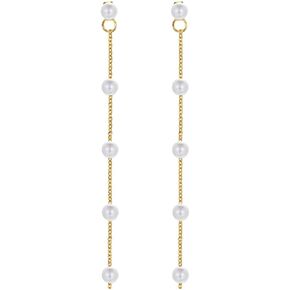 Long Pearl Drop Dangle Earrings for Women,Dainty Boho Pearl Tassel Earrings,Wedding Pearl Chain Earrings jewelry for Women and Girls