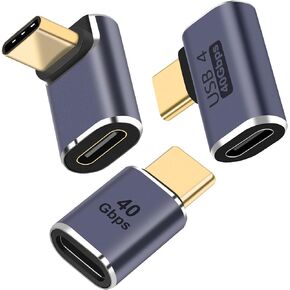 USB C Adapter 40Gbps (3 Pack), Right Angle USB C Adapter, 100W USB 4.0 Type C Male to Female Adapter Compatible for iPhone 15 Pro/Max,Samsung, MacBook and More USB-C Devices.