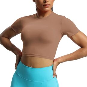 Aoxjox Short Sleeve Crop Tops for Women Classic Longline Workout Crop T Shirt Top