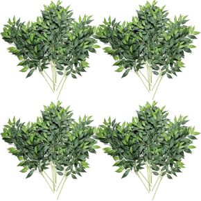Hoteam Artificial Ruscus Greenery 27.5" Fake Plants Faux Leaf Floral Hanging Spray Branch for Wedding Bouquet Centerpieces (12 Pcs)