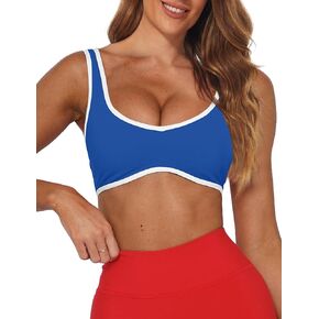 Women's Color Block Plunge V Neck Sports Bra Contrast Sleeveless Backless Sexy Slim Fit Yoga Tank Built in Bras