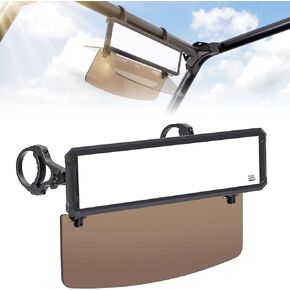 KEMIMOTO UTV Rear View Mirror with Folding Sun Visor - Aluminum Alloy 15″ Wide Mirror with 1.65-2 inch Adjustable Clamp Positioning Compatible with Polaris RZR/Pioneer/Talon/Mule/Can Am X3/ CFMOTO
