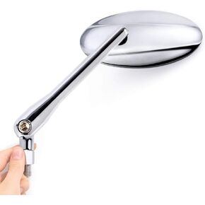 KiWAV Motorcycle Mirrors Rear View Side Ultra Polished Chrome Oval Slim Shaped Convex Aluminum Sturdy Durable Adjustable 10mm 5/16 inches bolts Compatible for Most Popular Bikes Pack of a Pair