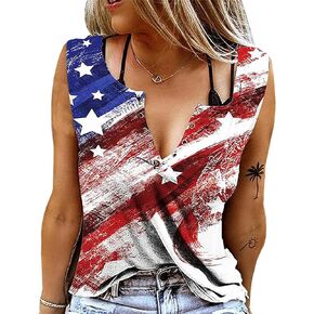 4th of July Tank Tops for Women American Flag Sleeveless Shirt Summer Patriotic Shirts Tees