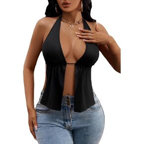SOLY HUX Women's Split Front Halter Tie Backless Sleeveless Sexy Top