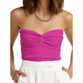 Womens Tube Tops Summer Twist Knot Front Knit Bandeau Sweetheart Neck Ribbed Sleeveless Strapless Y2K Crop Tank Corset Top