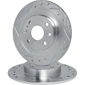 R1 Concepts Rear Brake Rotor Kit |Brake Rotors| Brake Disc |Drilled and Slotted|| Fits 1988-2001 Acura Integra; Honda Accord, Civic, Civic del Sol, CRX, Prelude