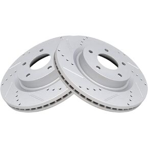 TRQ Front Performance Brake Rotor Drilled Slotted Pair Set for 2007-2013 Nissan Altima
