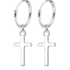 Cross Earrings MUSECLOUD 925 Sterling Silver Cross Hoop Earrings for Women Men Minimalist Christian Earrings Religious Jewelry Birthday Christmas Gift Small Dangle Cross Huggie Hoop Earrings in Kuwait