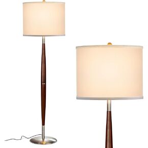 Brightech Lucas LED Floor Lamp, Modern Lamp for Living Rooms & Offices, Great Living Room Décor, Tall Lamp with Drum Shade & Handsome Wood Finish, Bohemian Standing Lamp for Bedroom Reading