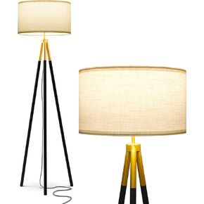 Brightech Levi LED Floor Lamp, Great Living Room/Farmhouse Décor, Black-and-Gold Tripod Lamp for Living Rooms & Offices, Tall Lamp with LED Bulbs, Standing Lamp for Bedroom Reading