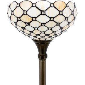 WERFACTORY Tiffany Floor Lamp Cream Amber Stained Glass Bead Light 12X12X66 Inches Pole Torchiere Standing Corner Torch Uplight Decor Bedroom Living Room Home Office (LED Bulb Included) S005 Series