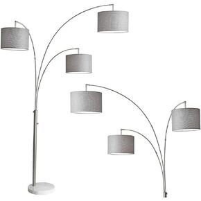 Adesso 4250-22 Bowery 3-Arm Arc Lamp, 74 in, 3 x 100W Incandescent/26W CFL, Brushed Steel Finish, 1 Floor Lamp , Grey