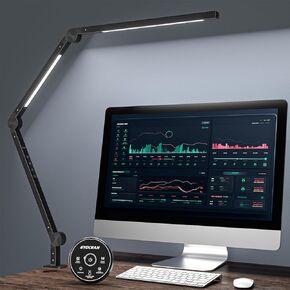 Desk Lamp, LED Desk Lamp with Clamp for Home Office, High Brightness Dimmable Desk Light, Adjustable Color Temperature Swing Arm Architect Lamp with Memory & Timing,Touch Control Clamp Lamp