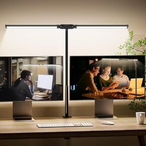 CANMEIJIA LED Desk Lamp for Home Office - Upgrade Dual Head Architect Task Lamps with Clamp & Adatper, 50 Lighting Modes Monitor Light Bar, Adjustable Gooseneck Desk Light for Work Drafting Study