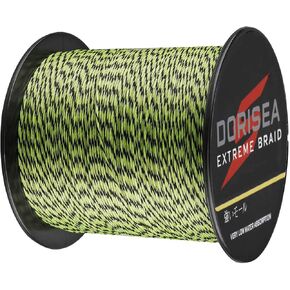 Dorisea Extreme Braid 100% Pe Multi-Color(Fluorescent Green&Black) Braided Fishing Line 109Yards-2187Yards 6-550Lb Test Fishing Wire Fishing String Superline