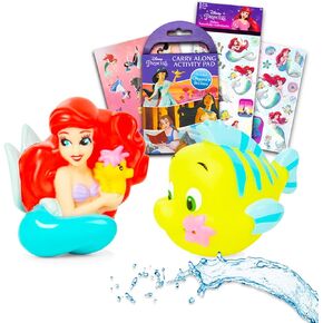 Ariel Water Squirties - Bundle with 2 Pc Little Mermaid Squirt Toys, Disney Princess Carry-Along Coloring Set, Stickers | Little Mermaid Bath Toys for Girls