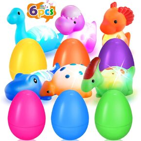 6 Packs Colorful Easter Eggs with Light Up Dinosaur Bath Toys - Easter Gifts for Baby Boys Toddlers Kids - Easter Theme Party Favor, Easter Basket Stuffers Gifts, Easter Decor Decorations
