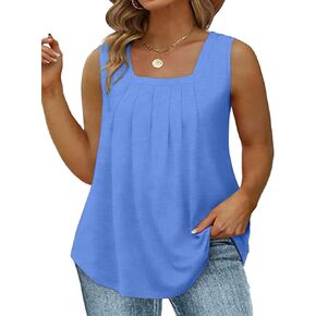 HDLTE Plus Size Square Neck Tank Tops for Women Summer Sleeveless Tops Casual Loose Henley Shirts