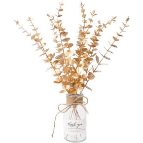Artificial Eucalyptus Stems Home Decor Artificial Fake Plants Faux Greenery Leaves for Decoration 12 Pcs Artificial Eucalyptus Leaves with Glass Vase (Natural Green)