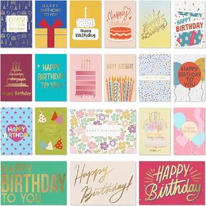 Birthday Cards Bulk Set, Cofullsky Funny Birthday Cards for Women Men Kids Gold Foil Happy Birthday Greeting Cards with Envelopes Blank Inside Assorted Birthday Card for Mom Wife Husband Boyfriend 20