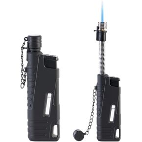 Butane Lighter for Outdoor - Retractable Lever Windproof Inflatable Lighter with Visual Fuel Window for Fireplace Kitchen BBQ Campfire (Without Gas)