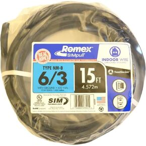 Southwire 15 ft. 6/3 Black Stranded Romex SIMpull CU NM-B W/G Wire