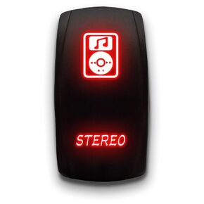Stereo - Red - Laser Etched Toggle Switch 20A 12V - Vertical Rocker Switch 5-Pin DPST