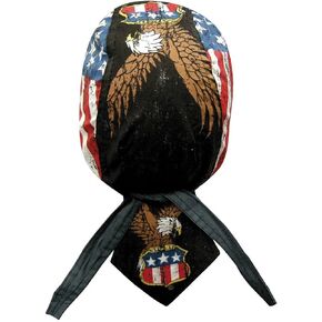 Danbanna Deluxe Vintage Eagle Shield American Flag Red White Blue Stars Stripes Headwrap Doo Rag Skull Cap Durag Sweatband Adjustable Ties