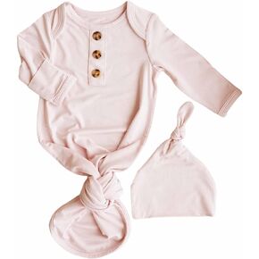 Caden Lane Newborn Knotted Gown with Hat, Soft Bamboo Viscose Baby Sleep Sack, Unisex Infant Nightgown, Breathable Sleepwear for Boys & Girls, Ideal Shower Gift or Coming Home Outfit, First Class