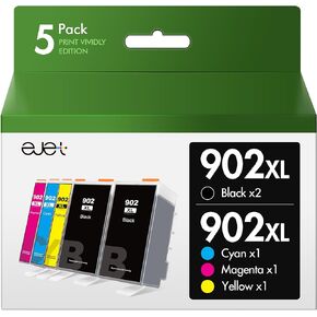 ejet 902XL Ink Cartridges for HP 902XL Ink Cartridges Combo Pack 902 Ink Cartridges for HP Printers Officejet Pro 6978 6958 6968 6970 6978 OfficeJet 6954 6950(5-Pack: 2BK1C1M1Y)