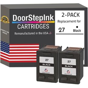 DoorStepInk Remanufactured in The USA Ink Cartridge Replacement for HP 27 (C8727A) Black Twin Pack for HP Printers DeskJet 3320, 3322, 3420, 3425, 3450