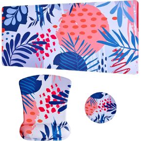 MEGREZ 3 قطع لوحة ماوس مريحة مع دعم مسند المعصم + حصيرة ماوس ألعاب كبيرة مع وسادة أكواب، لوحة ماوس ممتدة للألعاب في المنزل والمكتب، وسادة ماوس مسند للمعصم تخفف الألم، أوراق استوائية in Kuwait