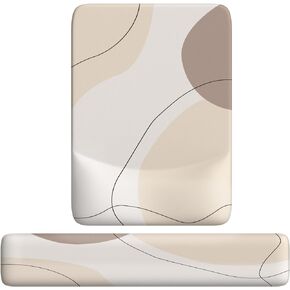 iLeadon Ergonomic Mouse Pad with Wrist Rest Support, Gel Mousepad and Keyboard Wrist Rest with Coaster, Comfortable Memory Foam Pain Relief and Non-Slip PU Base for Computer, Office, Home, Art Beige