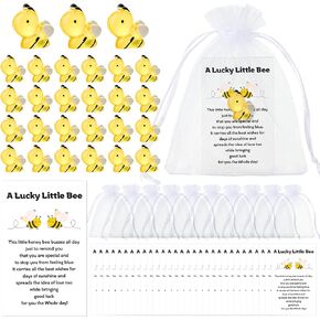 30 Pcs Bee Gifts Good Luck Charms Set Lucky Little Bee Charm with Story Card Good Luck Gifts Teacher Gifts Bee Decor with White Organza Bags Gift Bag for Friend Coworkers School