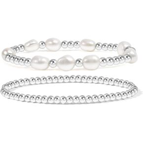 XAM Women Multilayer Temperament Imitated Pearl Stackable Strand Bracelets 14K Gold Plated Stretchable beaded Bangles Adjustable Open Stackable Bracelets Jewelry Gifts