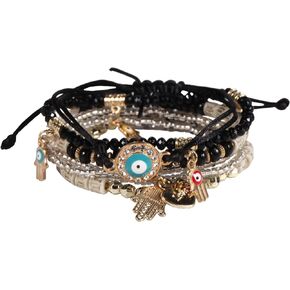Bohemian Evil Eye Beaded Bracelet Pack for Woman Teens Girls,Boho Stackable Stretch Charm Bracelets Sets Bangle Chakra Bracelets for Best Friends