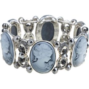 Alilang Stretchy Antique Silvery Tone Sparkly Crystal Rhinestones Victorian Cameo Lady Bangle Bracelet
