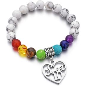 Birthday Bracelet 7 Chakra Beads Stretch Bracelet 18th 21th 30th 39th 40th 49th 50th 60th 70th