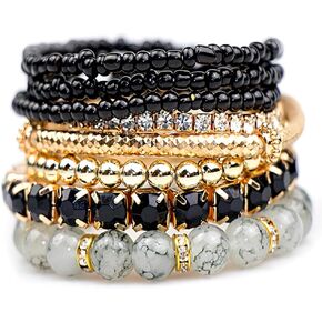 Boho Multilayer Crystal Bead Bracelets for Women Girls Handmade Colorful Beads Cubic Zirconia Gold Beads Stretch Beach Jewelry String Charm Bracelet